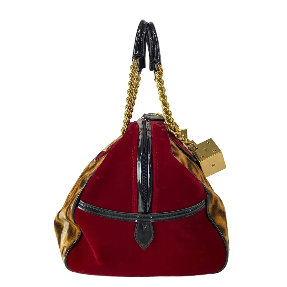 Christian Dior Gambler Handbag Beige Bordeaux Black Unborn Calf Velour Patent